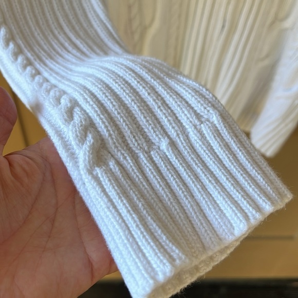 Chaps XL100% Cotton White Zipper Front Fisherman Chunky Cable Knit Sweater Shawl - Picture 4 of 7